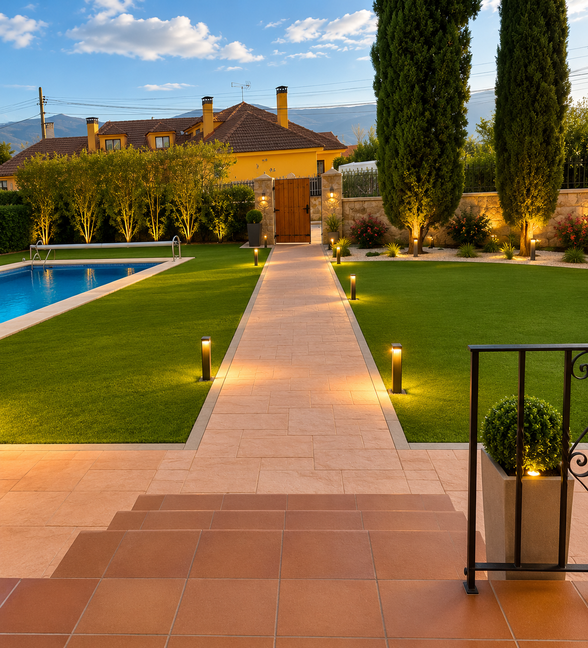 Jardín renovado tras una reforma integral de vivienda en Las Rozas de Madrid