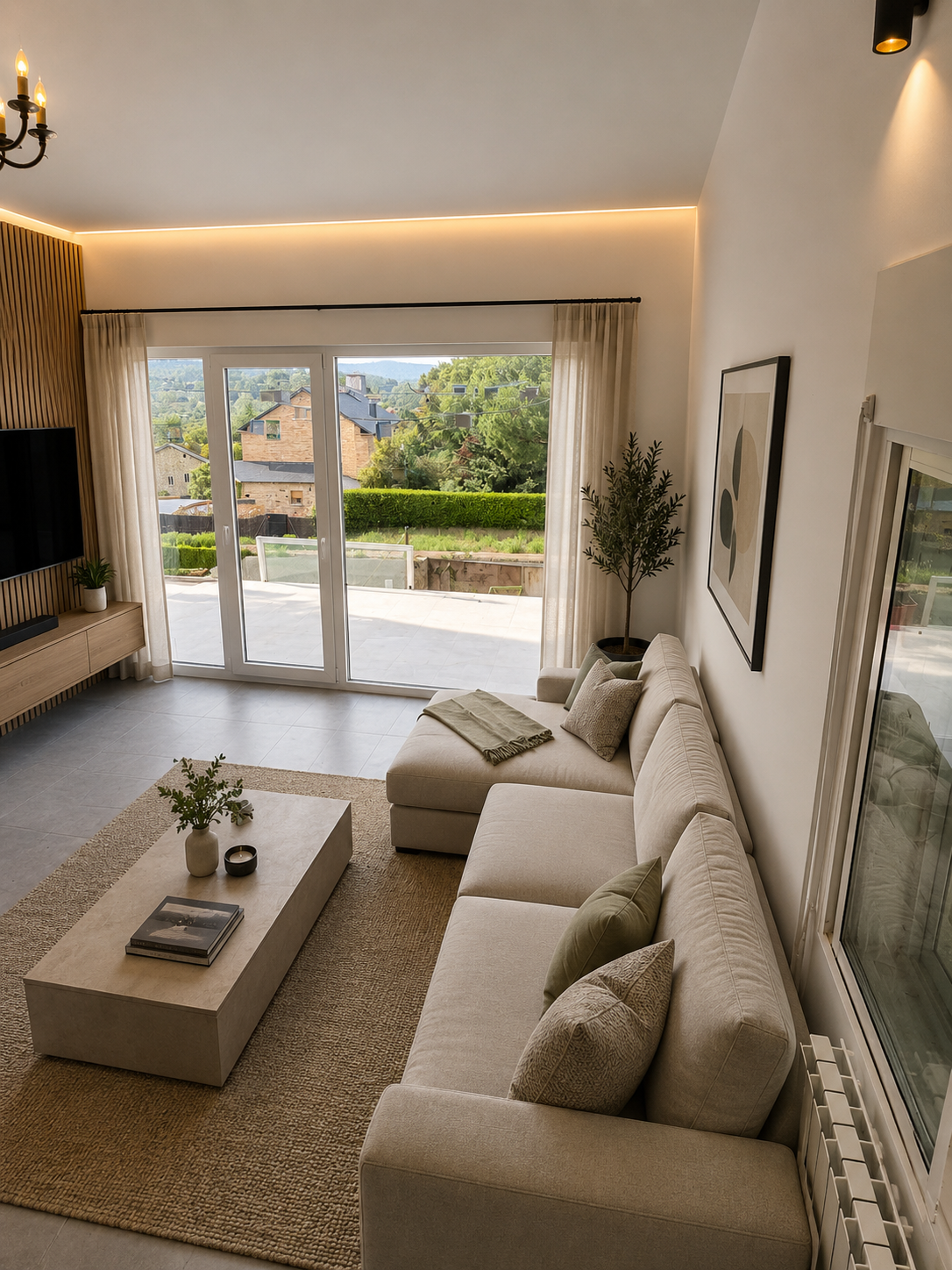Salón moderno tras una reforma integral de vivienda en Las Rozas de Madrid