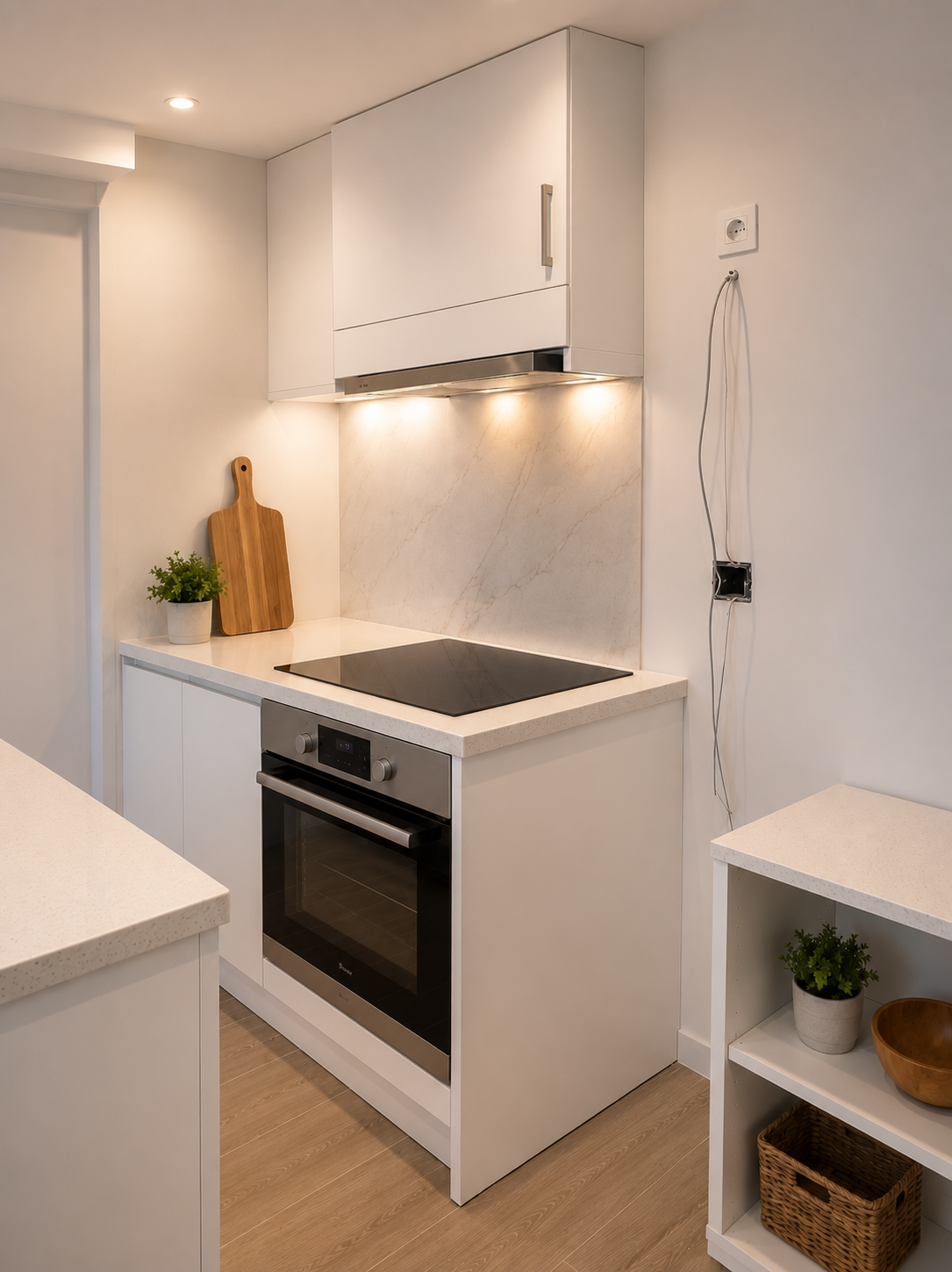 Cocina blanca moderna terminada en Las Rozas de Madrid