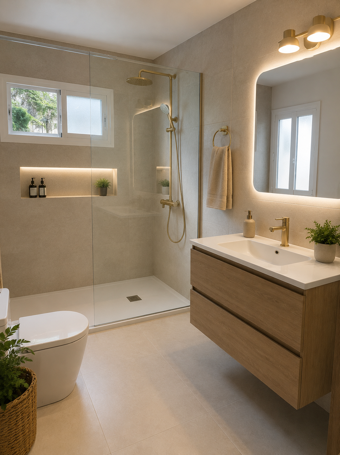 Baño moderno terminado tras una reforma en Las Rozas de Madrid